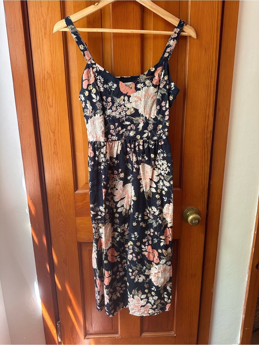 Cynthia Rowley 100% Linen Midi Dress with Pink and Cream Floral Detail - Size 4